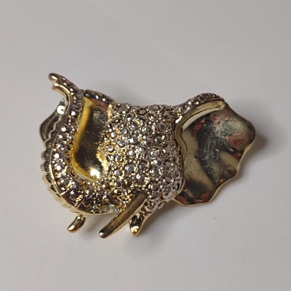 Awesome Lucky Gold Tone Elephant Head Brooch - Picture 3 of 10